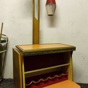 Brown walnut cocktail cabinet with integrated lamp holders and 2 lampshades, 1950s