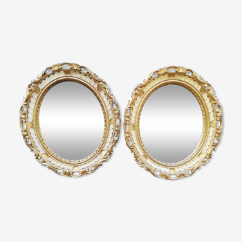 Pair of Italian mirrors in gold resin 1970