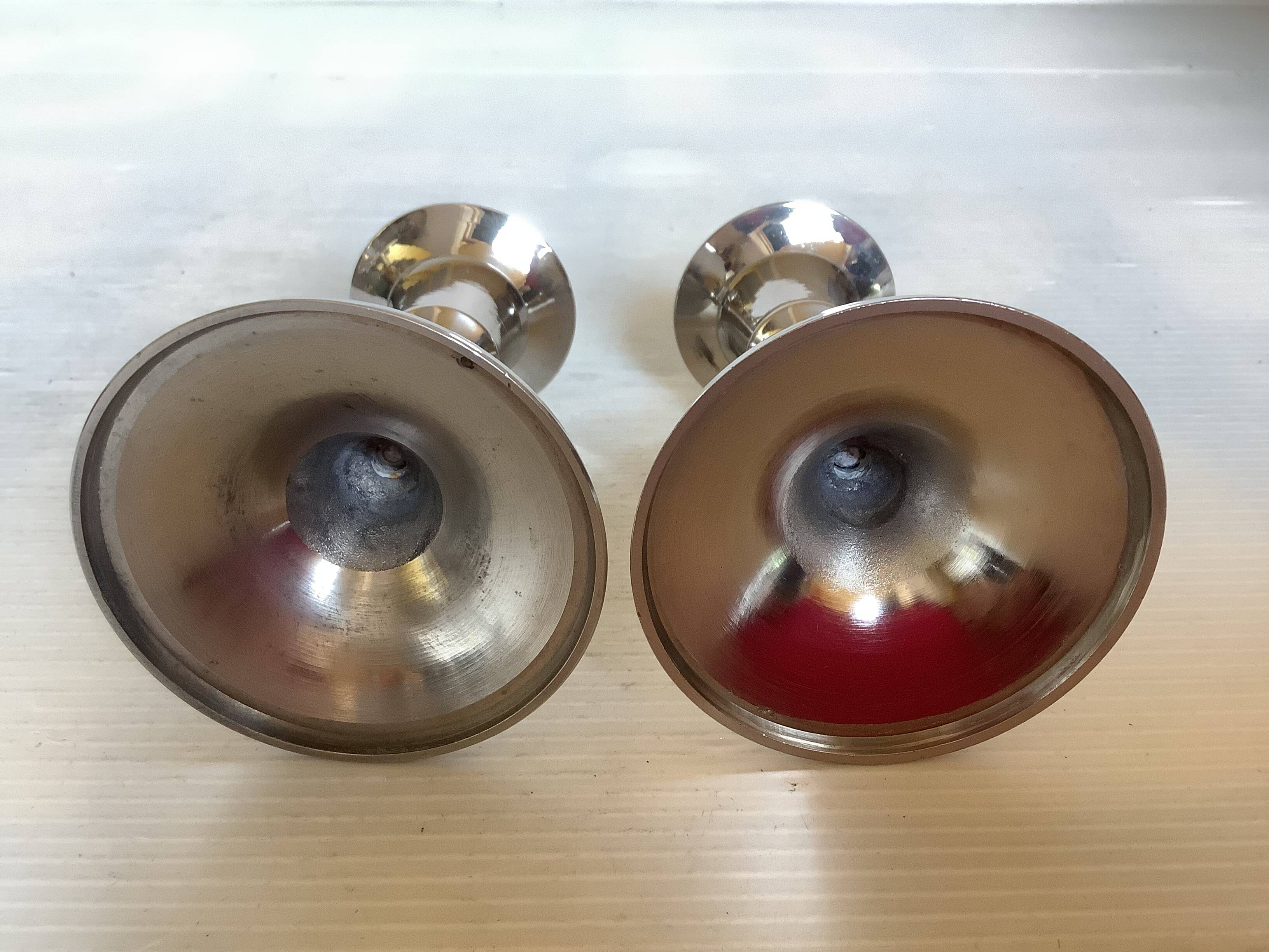 Pair of small silver metal tulip foot candle holders