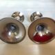 Pair of small silver metal tulip foot candle holders