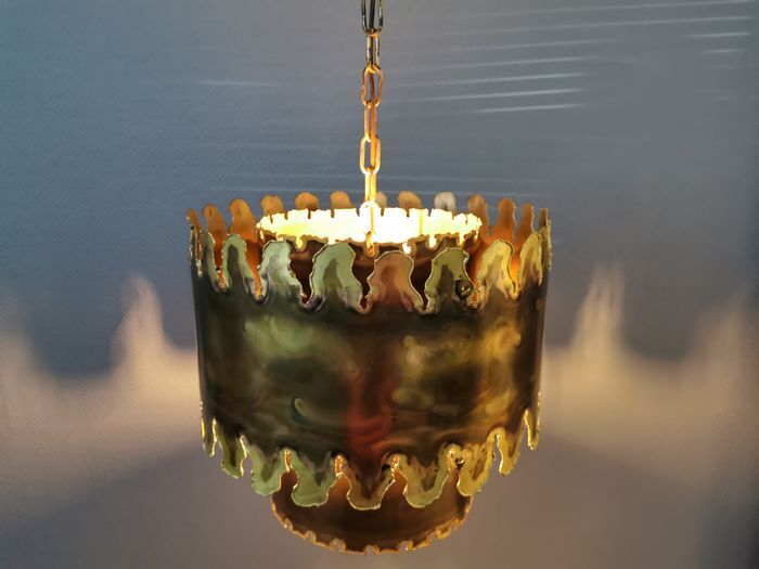 Brutalist hanging lamp, type 6399 in oxidised brass by Svend Aage Holm Sørensen Denmark