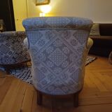 Lot of old 2-seater bench + upholstered armchair