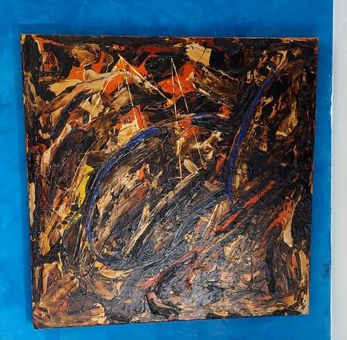 Abstract Materic Oil on Canvas Signed DE ROSA 1997 80x80cm