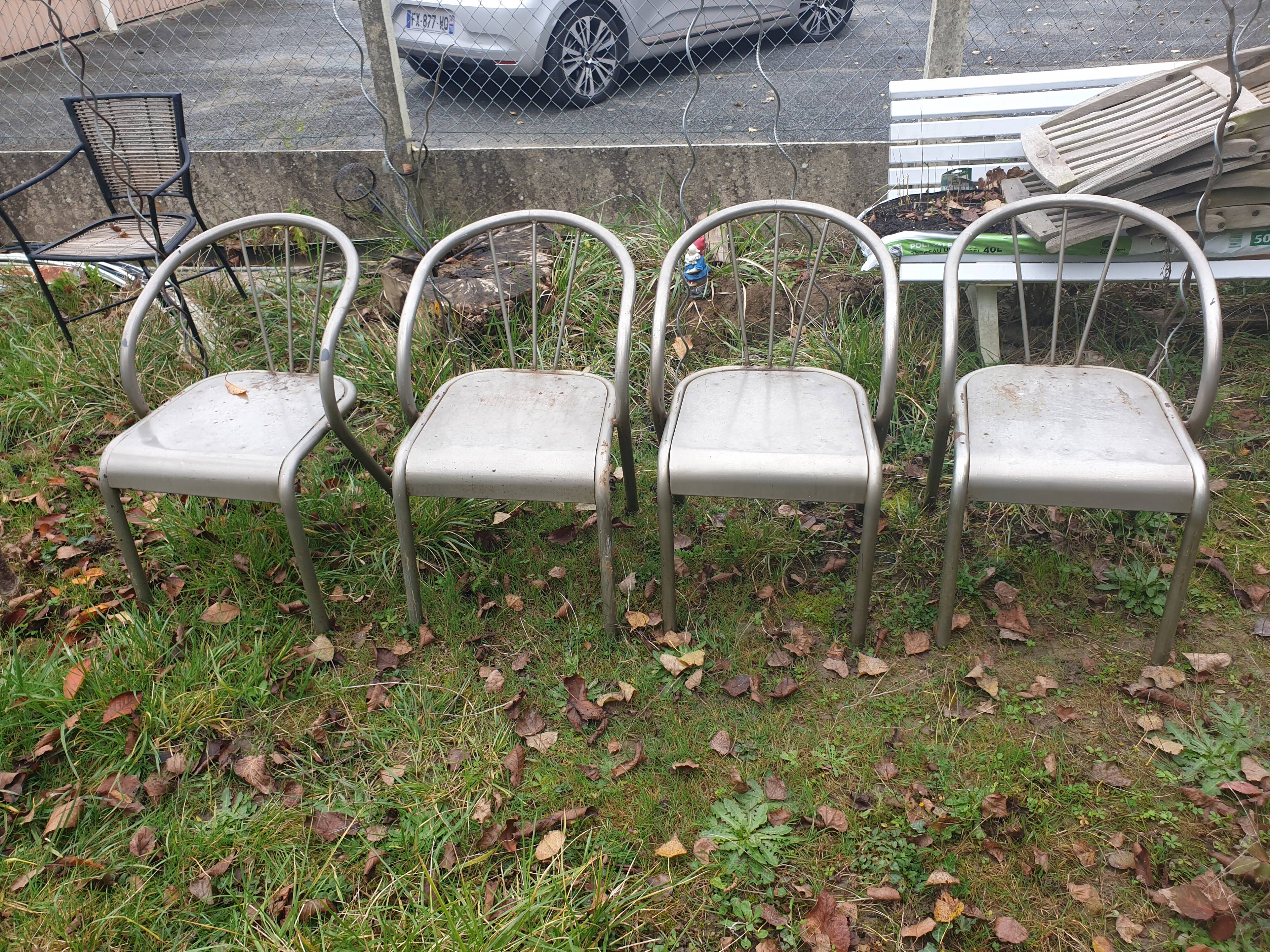 4 seventies welded tubular steel armchairs