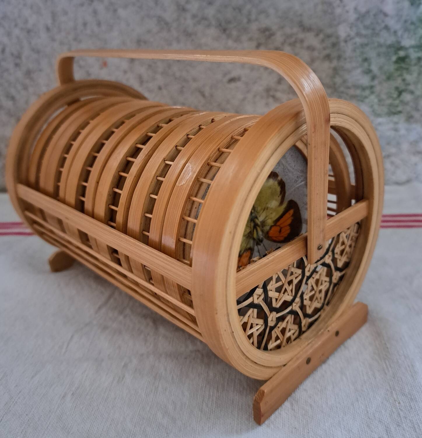 6 70's Butterflies under glass and their support