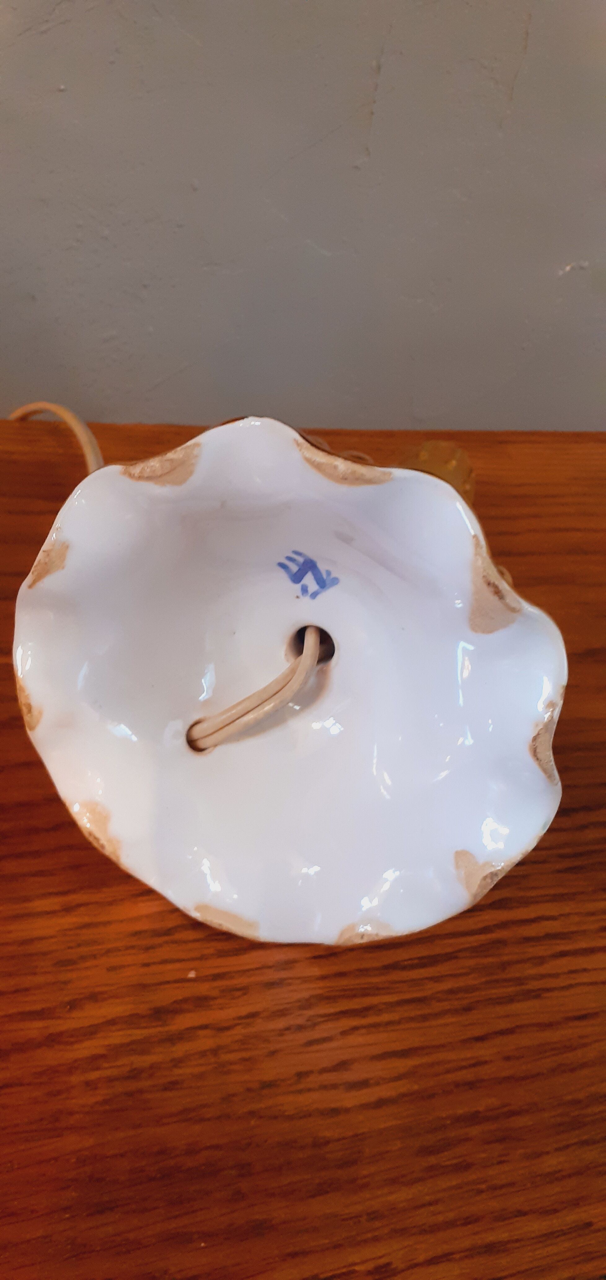 Art deco lamp earthenware malicorne golden 30s in the shape of hand candlestick