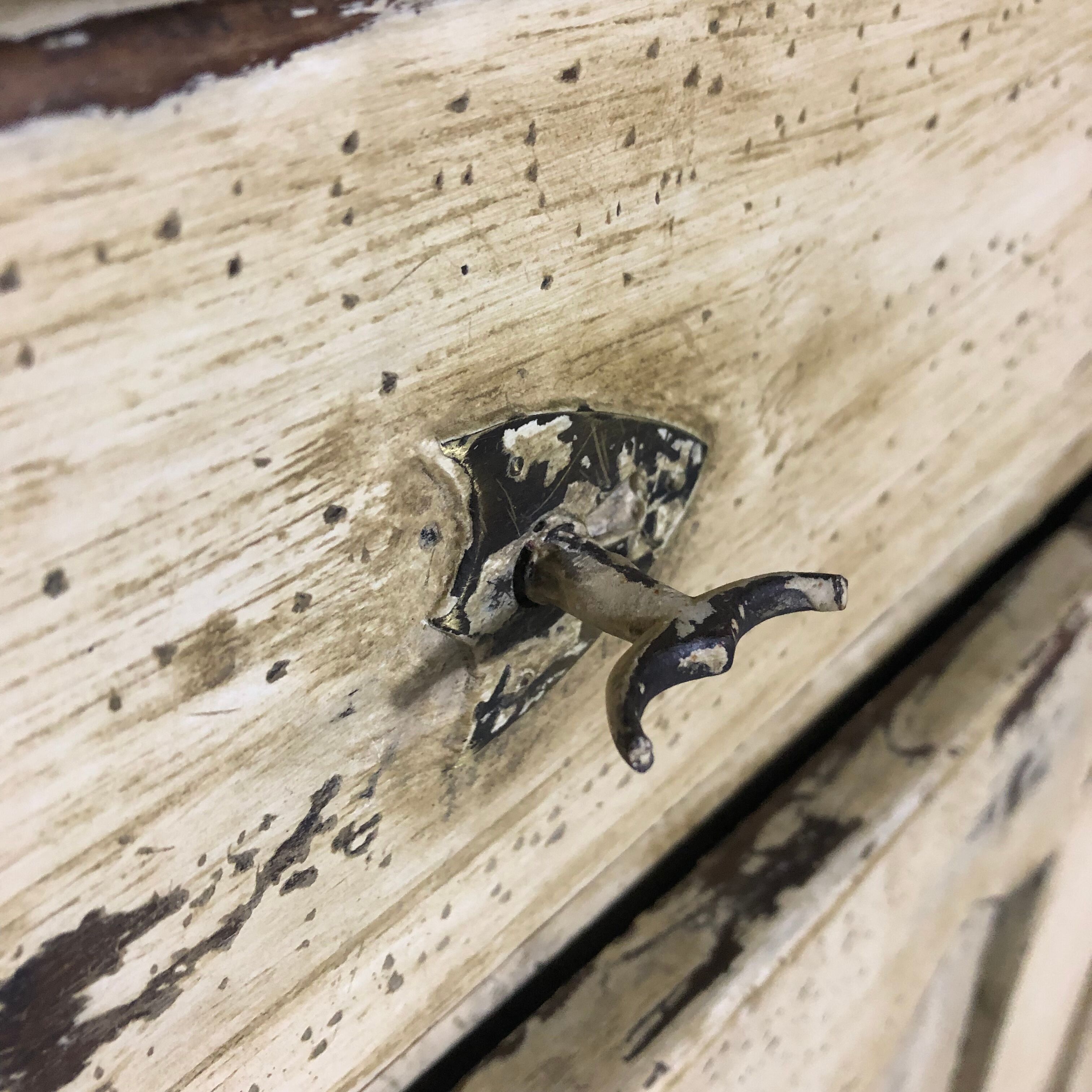 Old patinated painted wooden sideboard