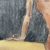 Painting signed pastel female portrait “the ocher sofa” 42x30 cm