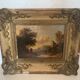 Oil on canvas "Animated landscape" wooden frame and gilded stucco 19th century