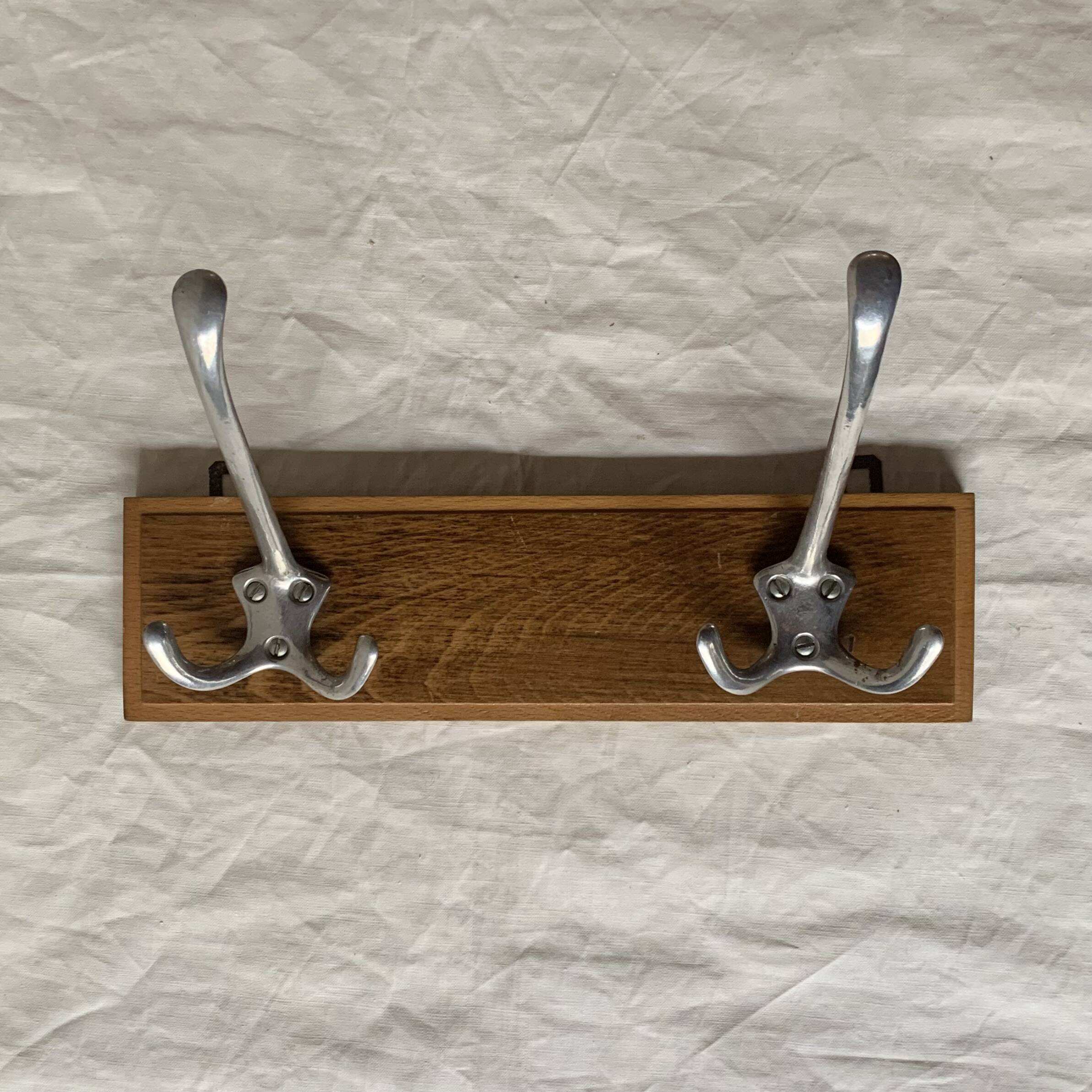 Vintage wooden wall coat rack - 2 hooks
