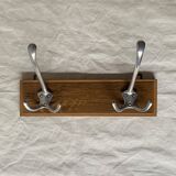 Vintage wooden wall coat rack - 2 hooks