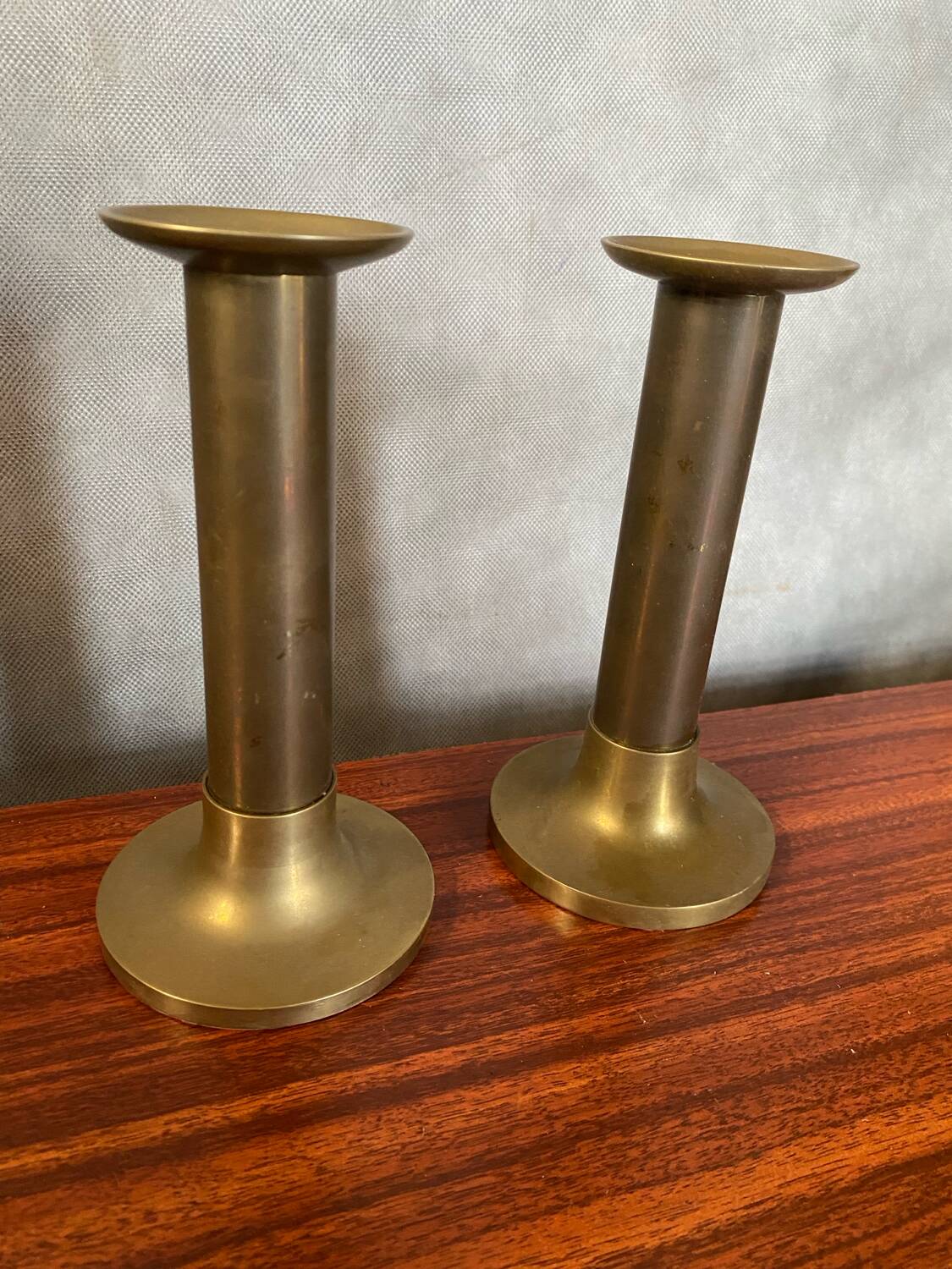 Antique Pair Of Vintage Brass Column Candle Holders