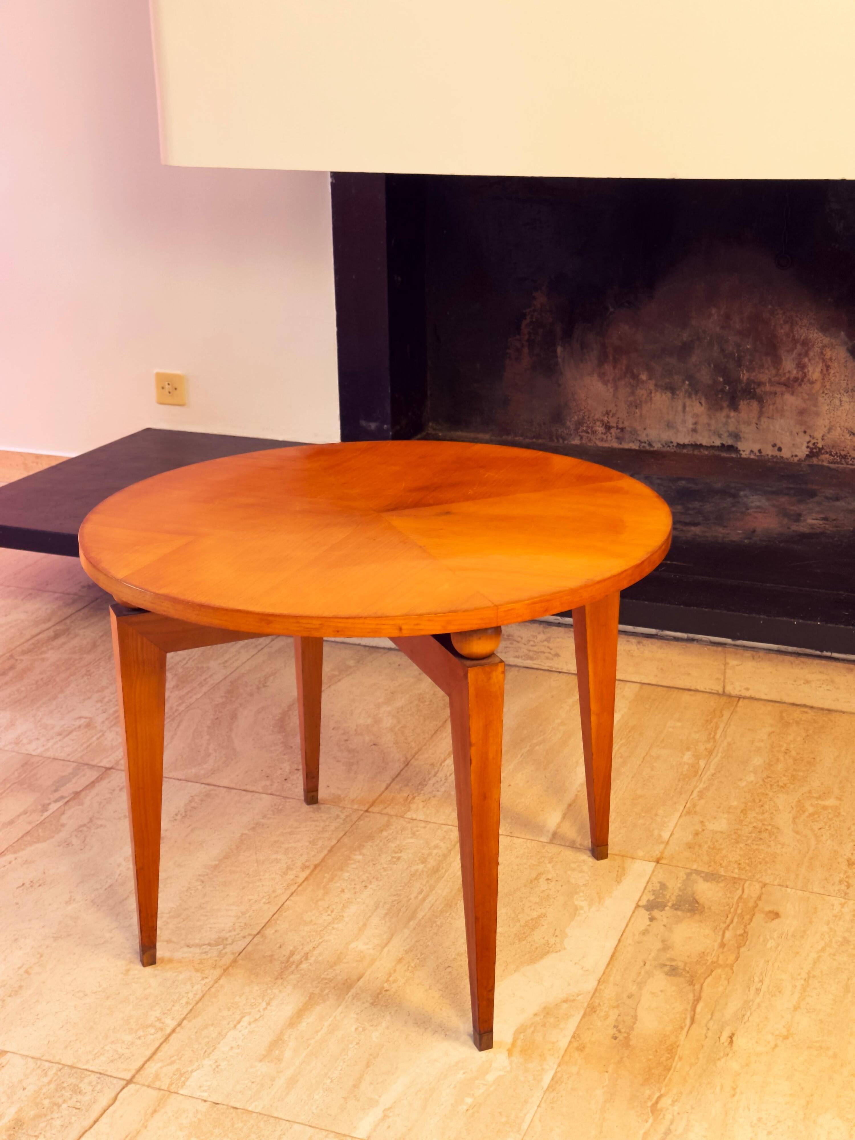 Maison Gouffé Gueridon Table in Sycamore and Bronze, France, circa 1950