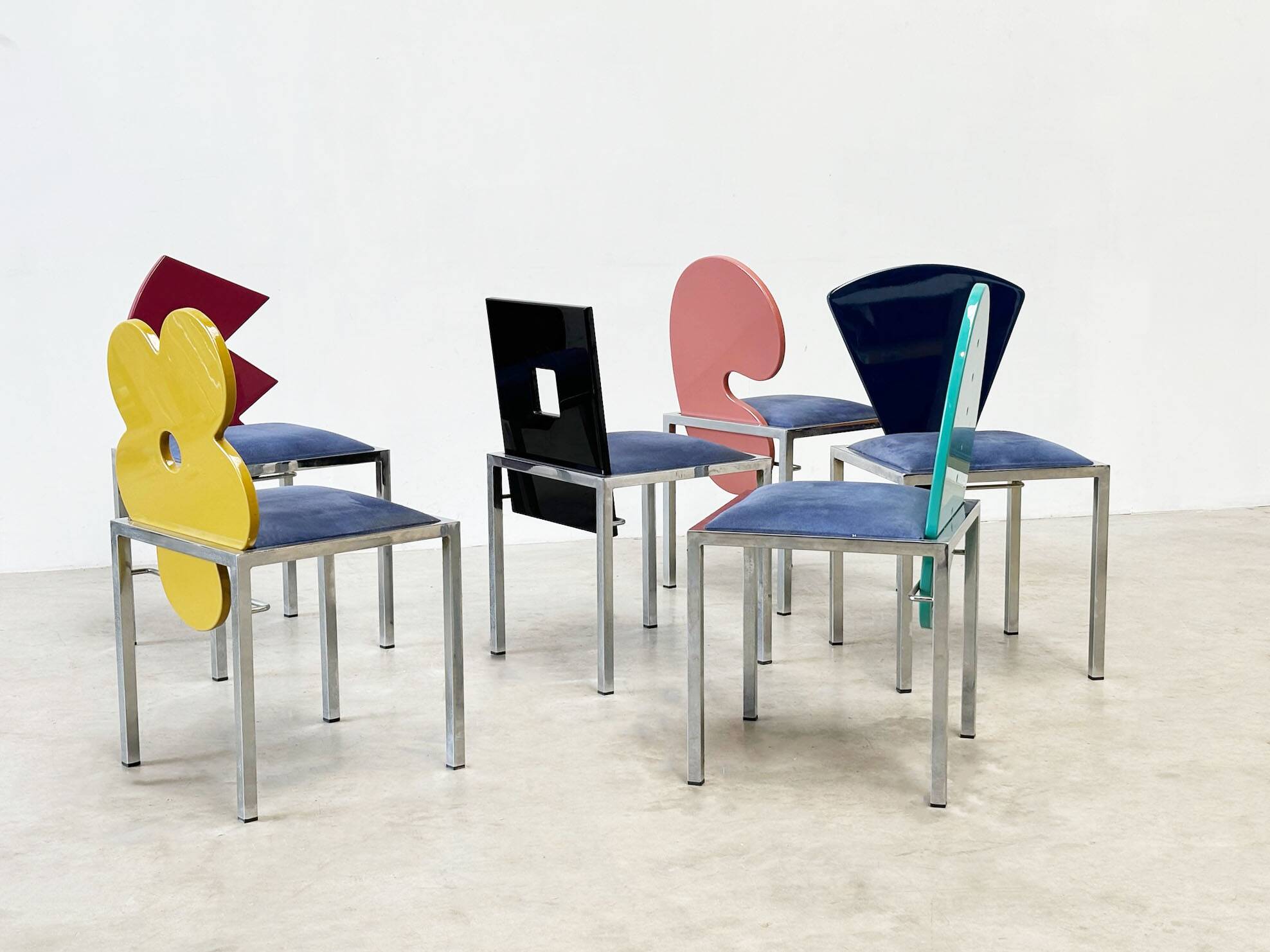 Set of 6 postmodern dining chairs by Salvati e Tresoldi for Omaggi / Saporiti