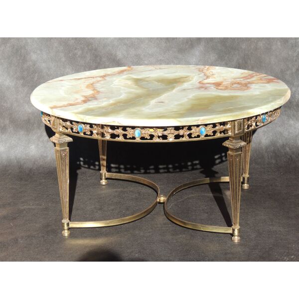 Table basse rode de salon marbre onyx et bronze | Selency