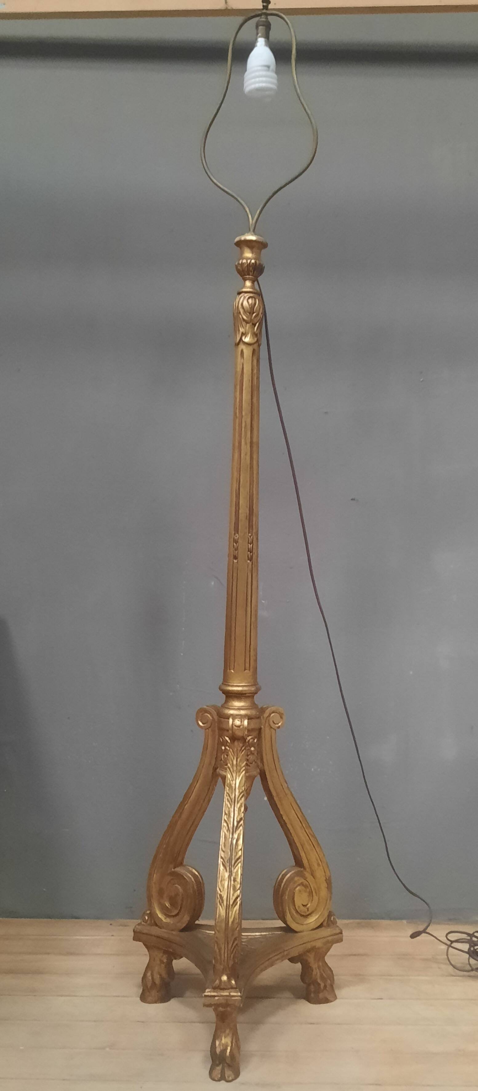 Louis XVI style gilded wooden floor lamp