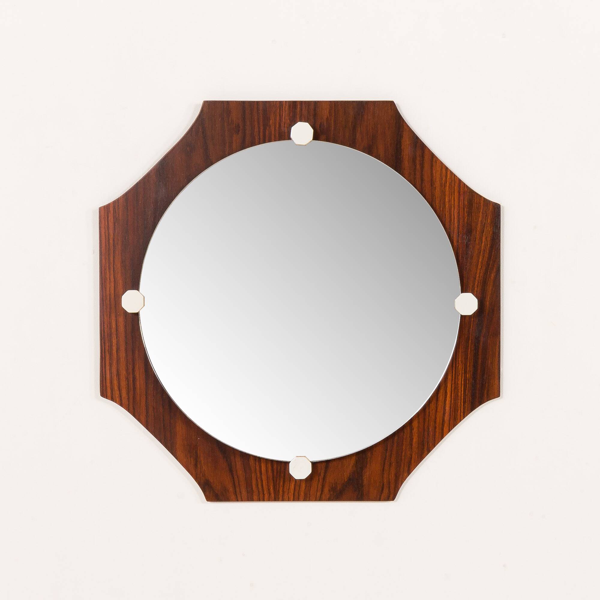Miroir octogonal en palissandre du milieu du siècle, époque Space Age, Italie années 1970