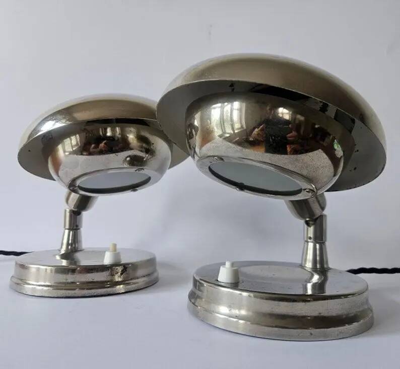 Pair of Very Rare Bauhaus Chrome Table Lamps, Art Deco, Franta Anyz, 1930s