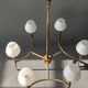 Chandelier in gilded brass and white opalines with 6 lights 1960.