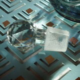 Carafe in worked glass, blue chandelier and its faceted cap