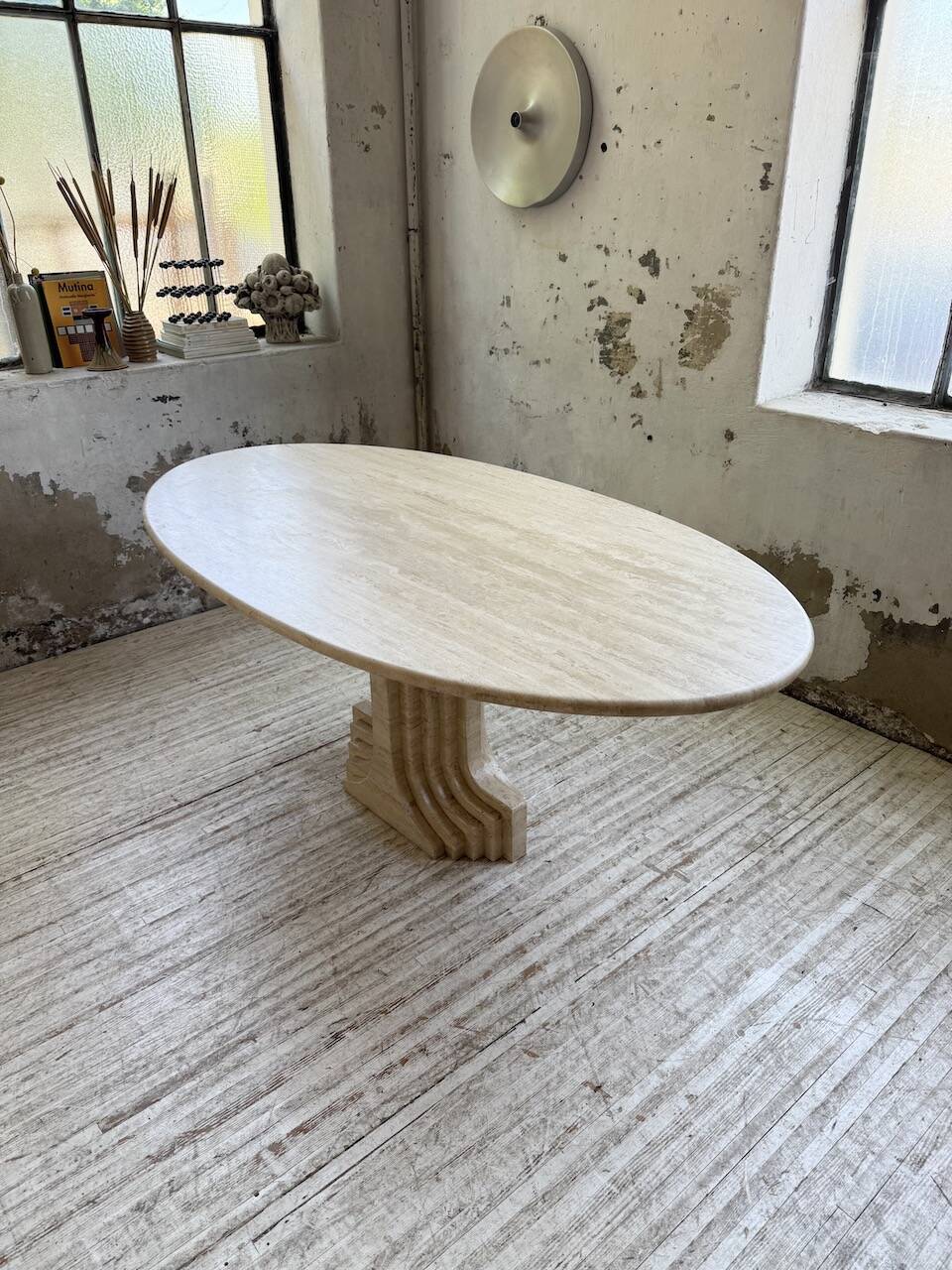 Travertine dining table 1970 Italy Tobia Scarpa