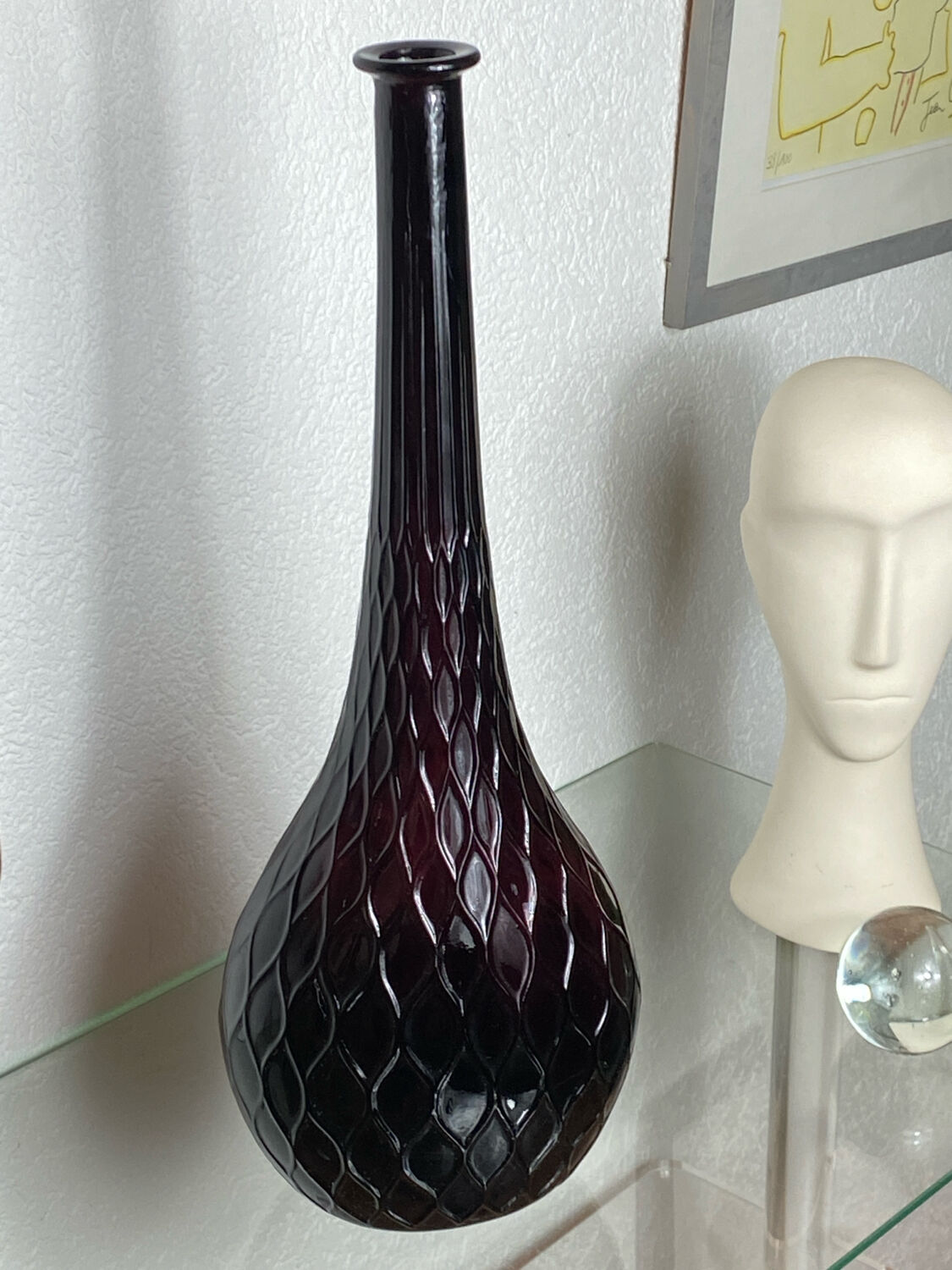 Empoli glass bottle, honeycomb pattern, 1960s