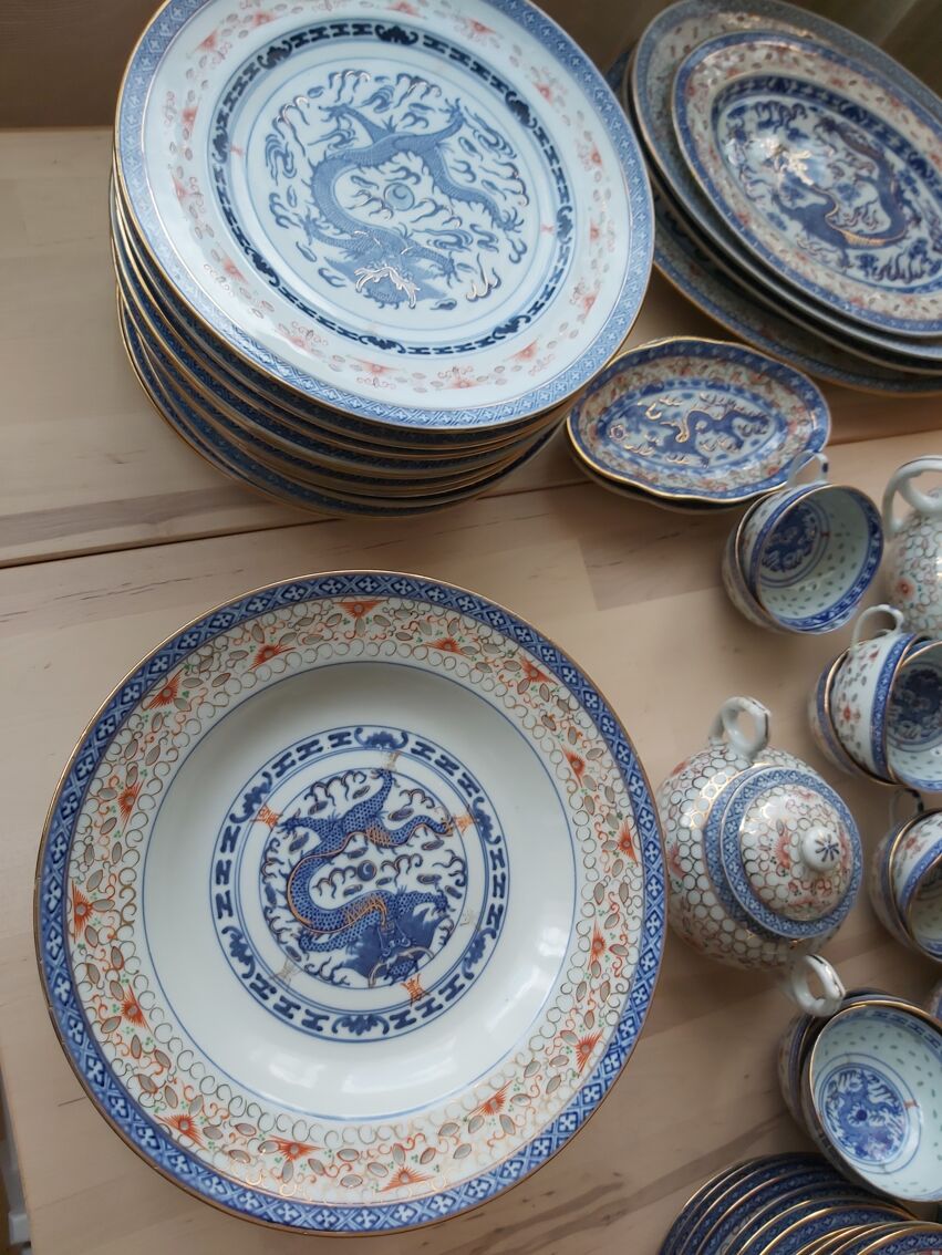 Vaisselle chinoise en porcelaine dite graine de riz des années 50 | Selency