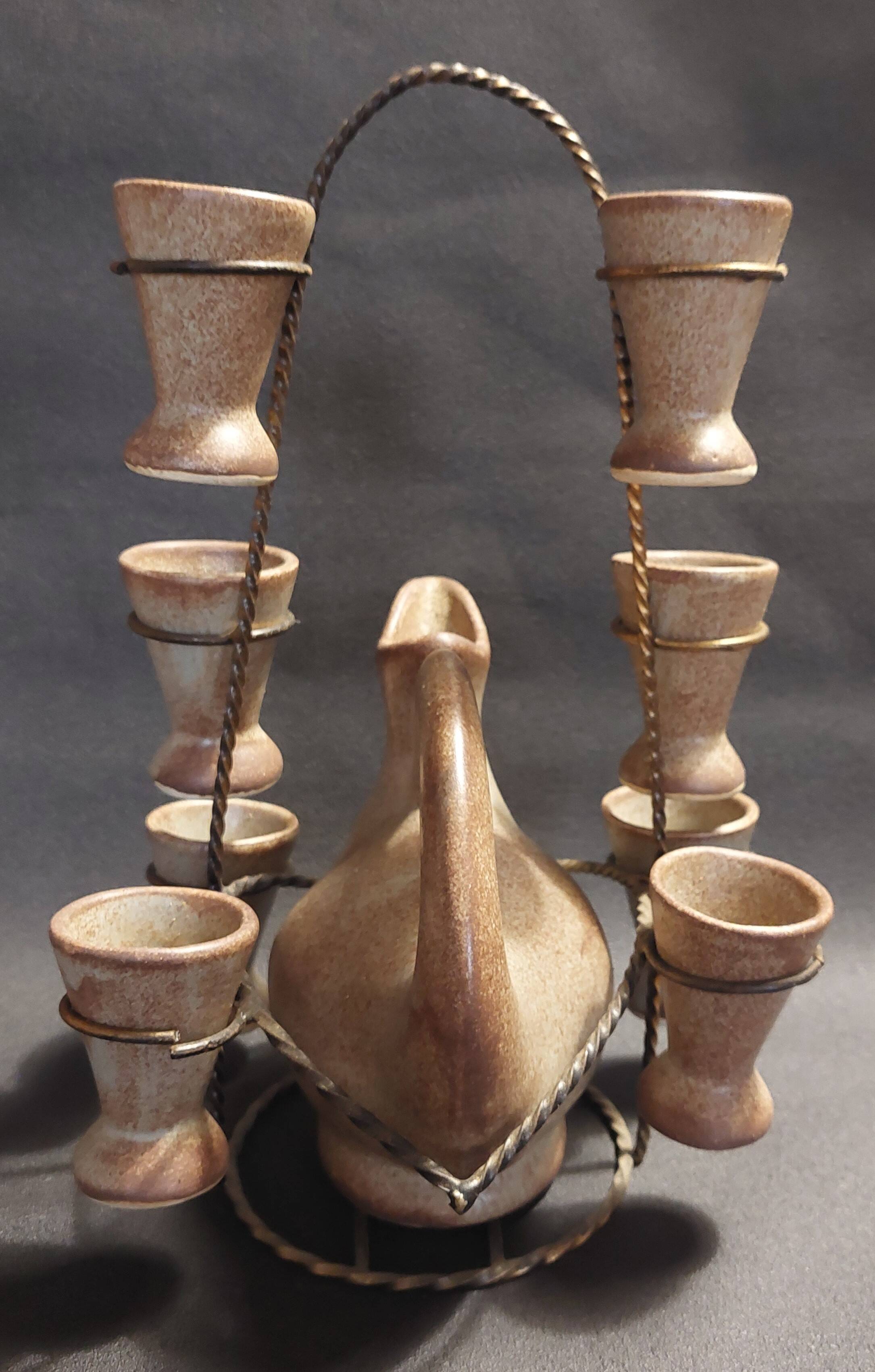 Ceramic liqueur service signed Vallauris