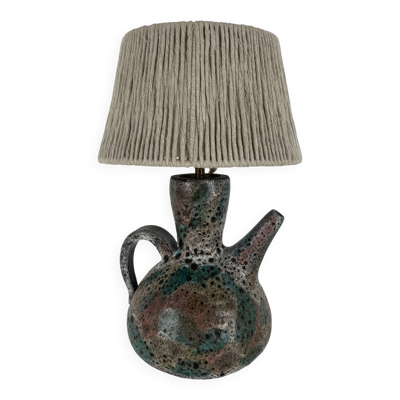 Lampe vintage céramique pichet fat lava et abat-jour en coton