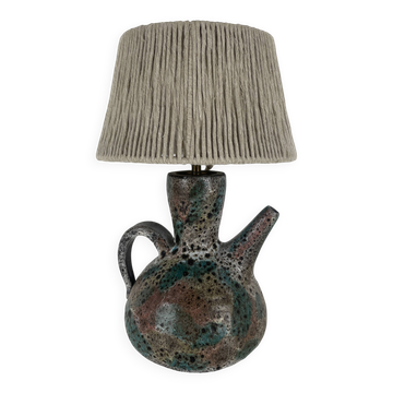 Lampe vintage céramique pichet fat lava et abat-jour en coton