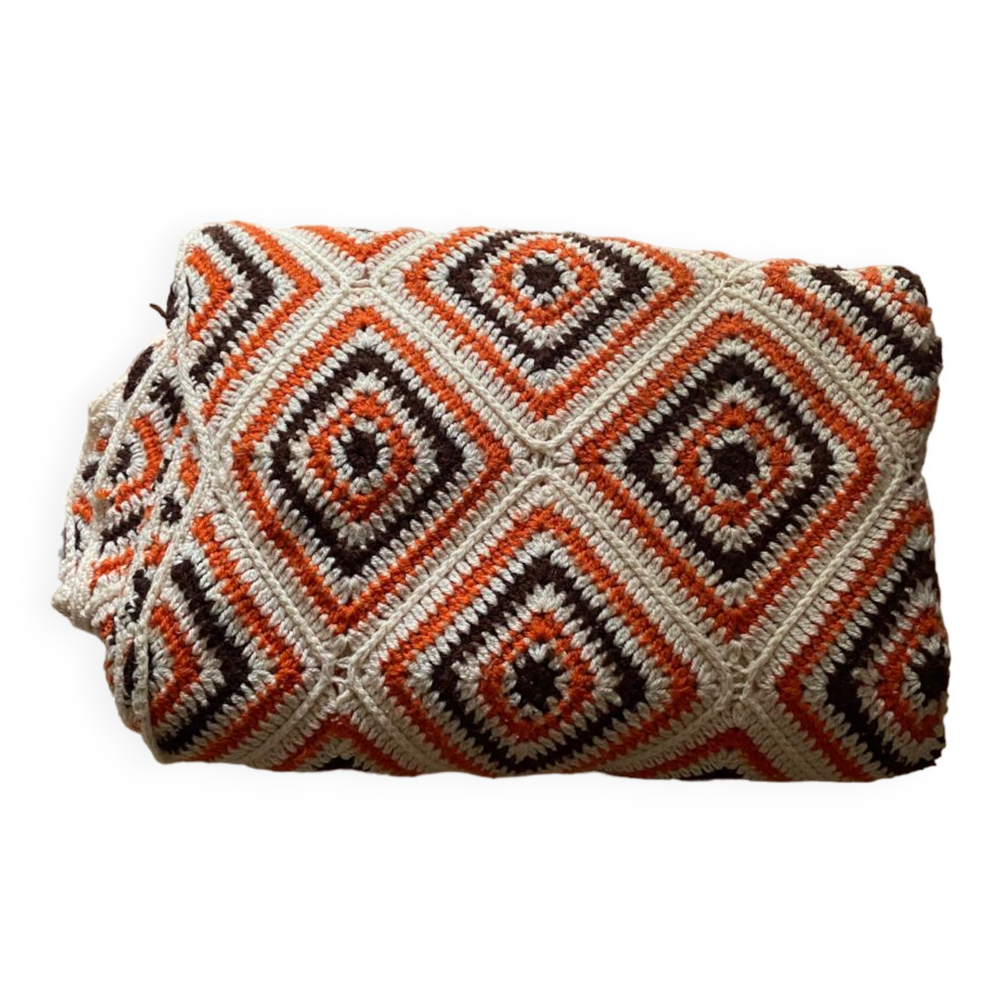 Orange and brown crochet throw