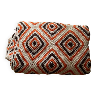 Plaid en crochet orange et marron