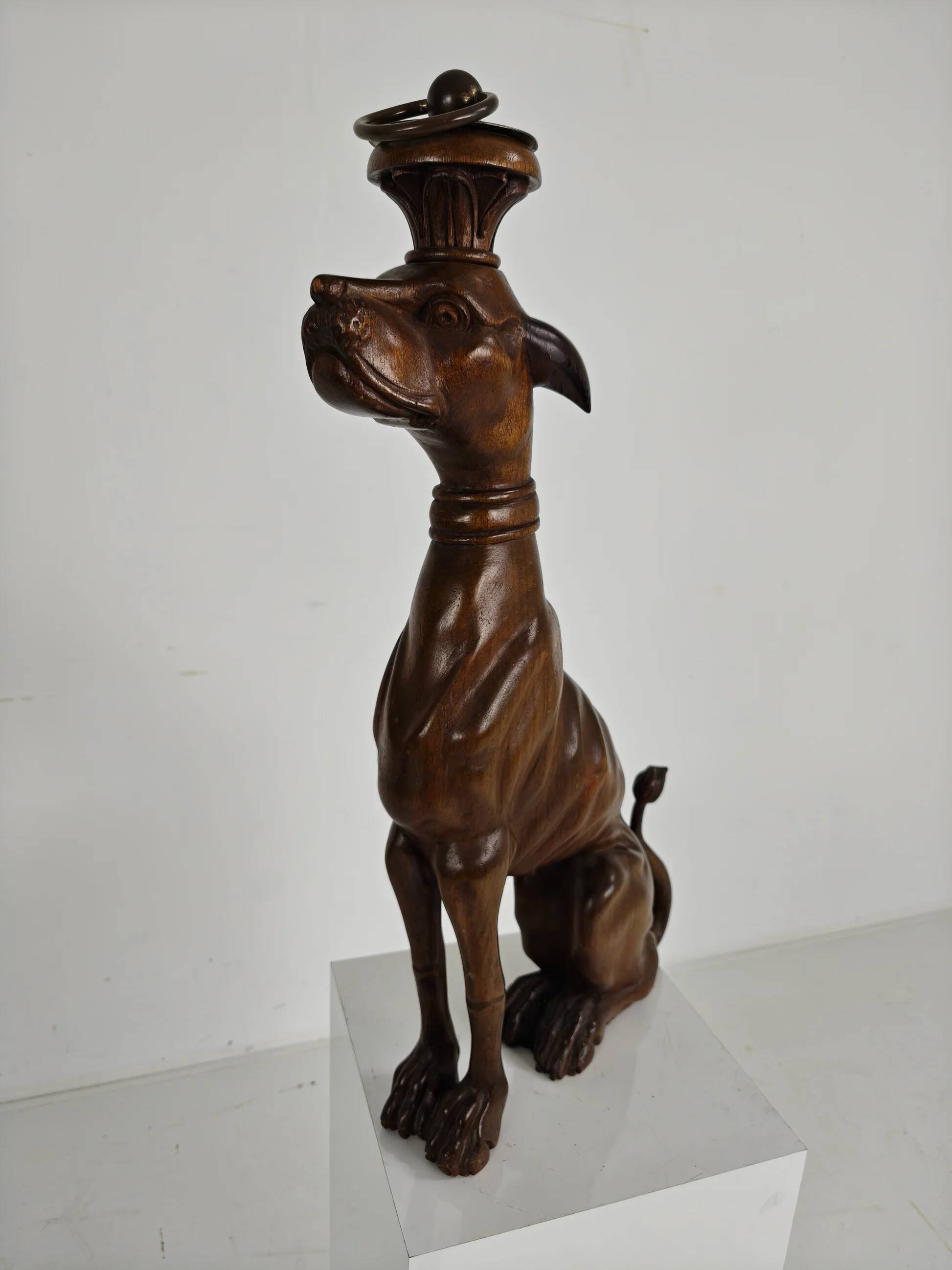 Hand-carved wooden greyhound statue - 20th century
