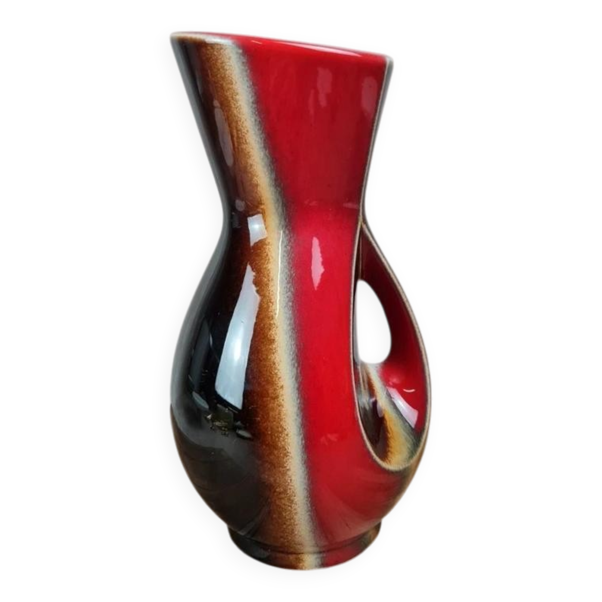 Large vintage vase Verceram France no. 6385 – red, brown and black