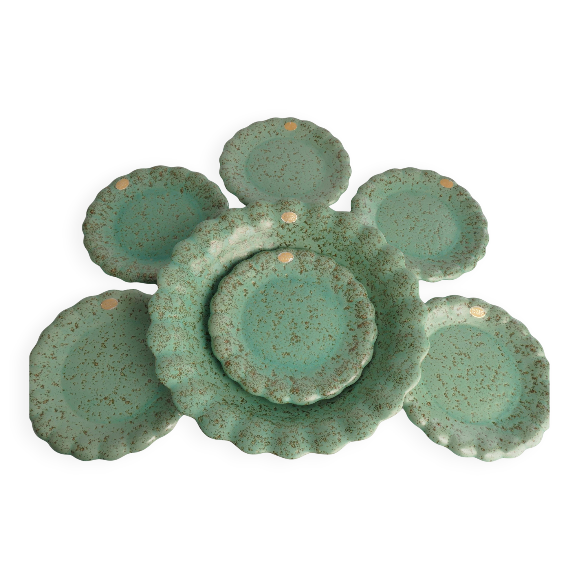 Celadon Green Earthenware Bowl & Plates, Nittsjö, Sweden, 1960s