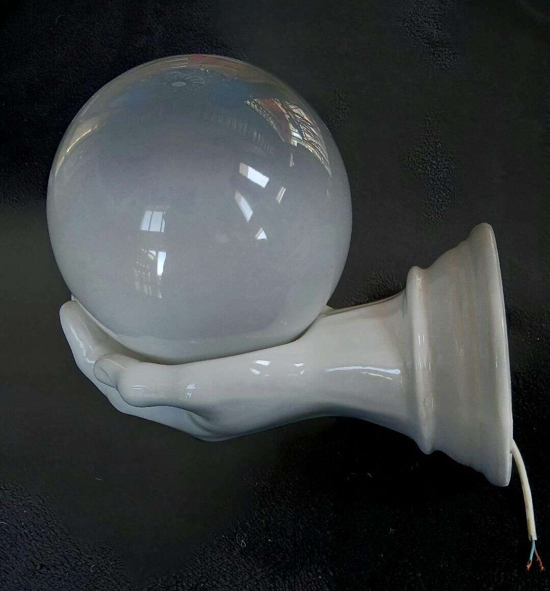 Giant hand-applied white ceramic Art Deco lamp.
