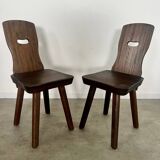 Lot 2 old chair in solid elm brutalist design from the 60s