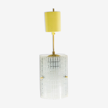 Rectangular suspension lamp in engraved glass from the 70s