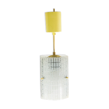 Rectangular suspension lamp in engraved glass from the 70s