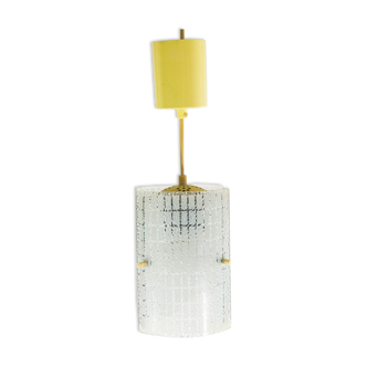 Rectangular suspension lamp in engraved glass from the 70s