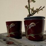 Pair of vintage Asian patterned flowerpots from the 1980s