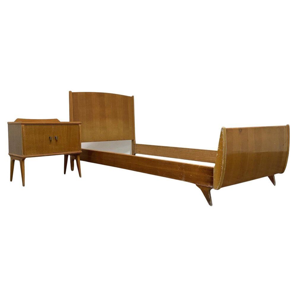 Single Bed and Nightstand attributed to Gio Ponti, 1940s, Set of 2