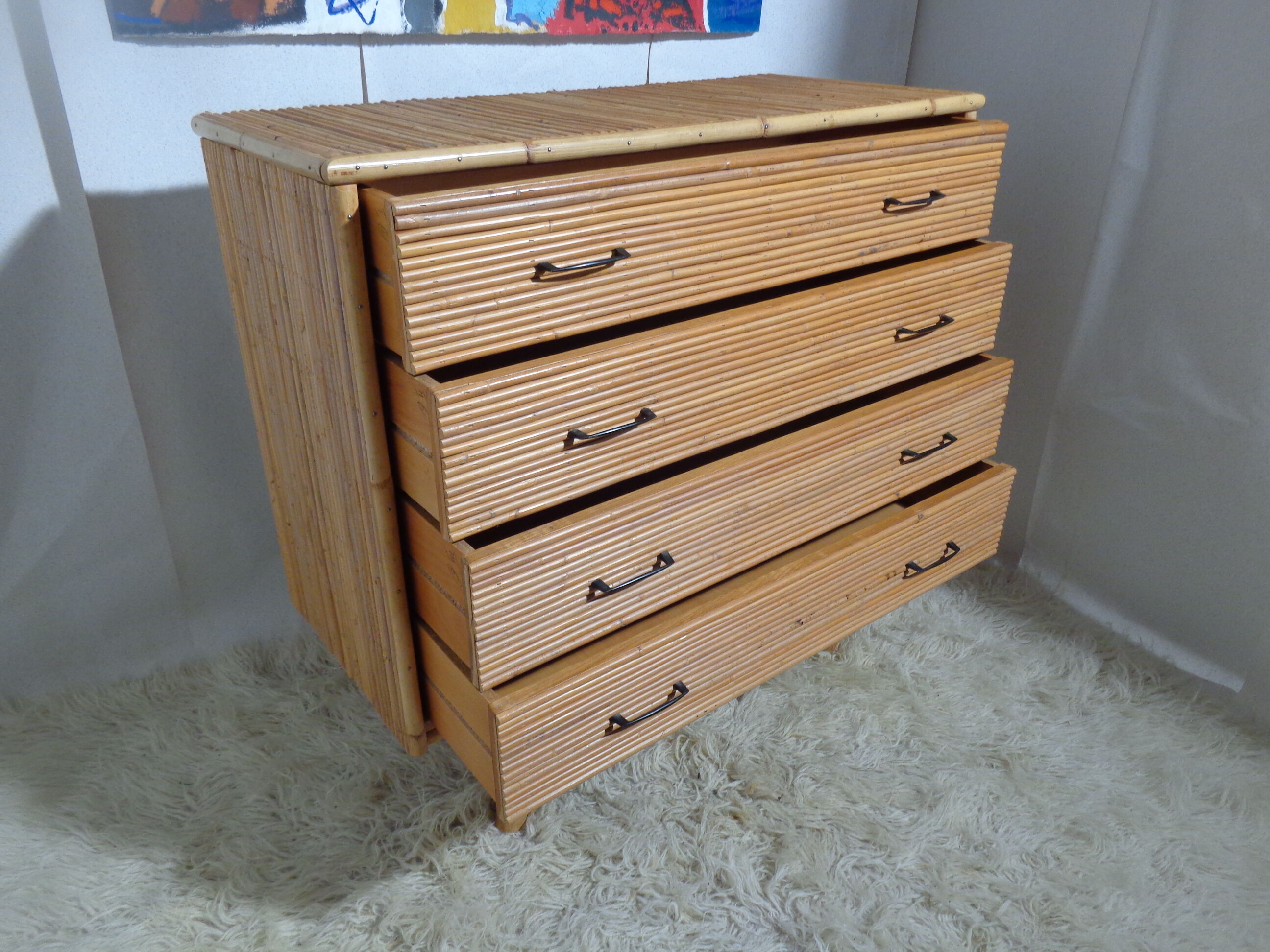 Bamboo and rattan chest of drawers  of the 60s