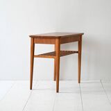 Scandinavian vintage teak nightstand with slatted shelf