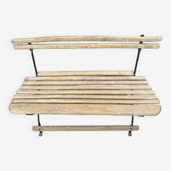 Banc de jardin pliable 1900 en bois et fer forgé, L:90cm