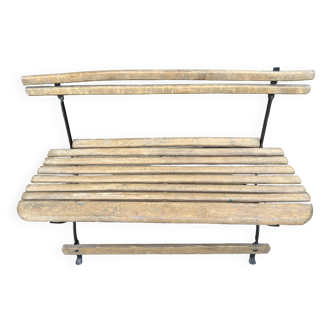 Foldable garden bench 1900 in wood and wrought iron, L:90cm