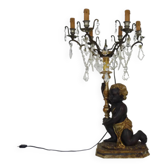 Lampe vénitienne nubien ancienne en bois peint doré sculpté. bois polychrome. années 30