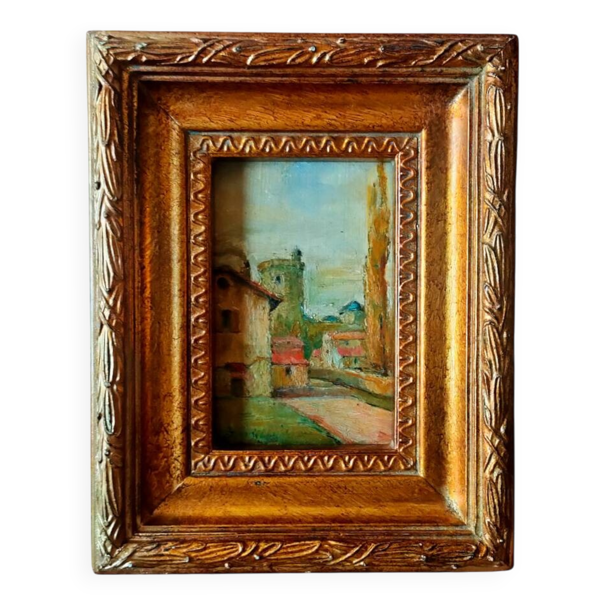 Painting signed hr. greitz? – oil on panel – view of a village