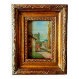 Tableau signé hr. greitz ?  – huile sur panneau – vue sur un village