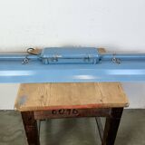 Blue industrial hanging tube light from polam gdansk, 1970s